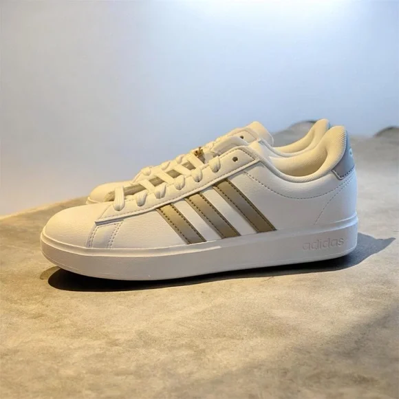 Adidas Court Shoes 2.0 Cloud Foam White Leather Platinum Stripe Comfort Sneakers - Picture 9 of 16